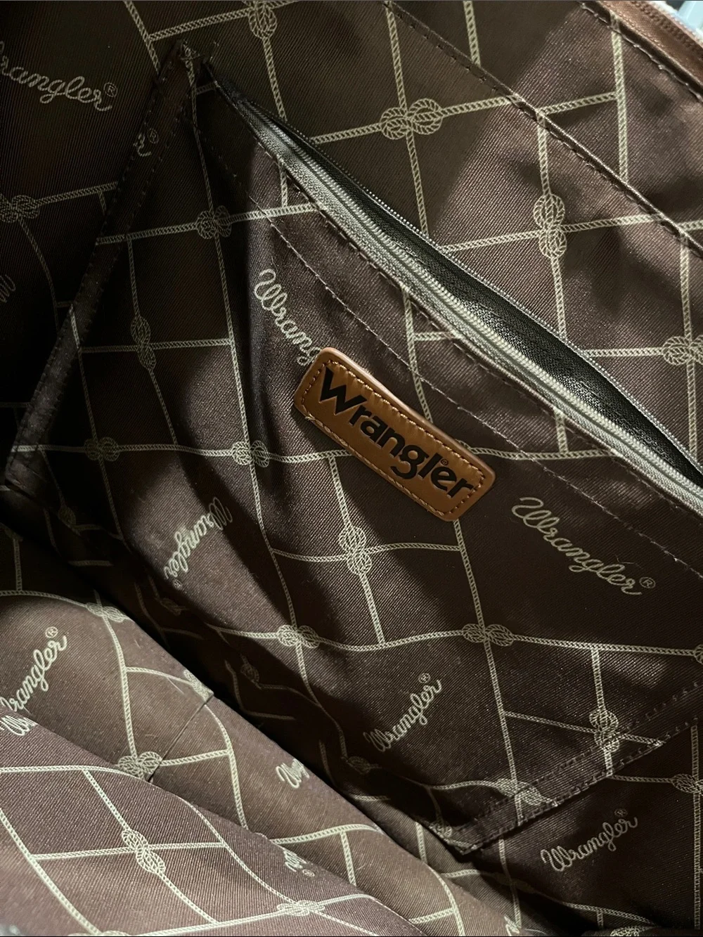 Wrangler Aztec Tote in Periwinkle/Gray, Brown and Red